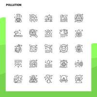 conjunto de iconos de línea de contaminación conjunto 25 iconos diseño de estilo minimalista vectorial conjunto de iconos negros paquete de pictogramas lineales vector