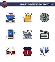 Stock Vector Icon Pack of American Day 9 Line Signs and Symbols for house phone play mobile star Editable USA Day Vector Design Elements