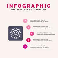 cuadro de configuración de engranajes icono sólido infografía 5 pasos fondo de presentación vector