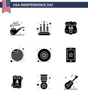 Big Pack of 9 USA Happy Independence Day USA Vector Solid Glyphs and Editable Symbols of phone star usa military international flag Editable USA Day Vector Design Elements