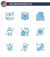 Happy Independence Day Pack of 9 Blues Signs and Symbols for ink bottle adobe security cook barbecue Editable USA Day Vector Design Elements