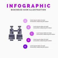 Binoculars Field Glasses Search Vision Infographics Presentation Template 5 Steps Presentation vector