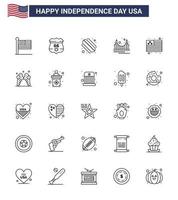 Happy Independence Day USA Pack of 25 Creative Lines of flag tourism american landmark gate Editable USA Day Vector Design Elements