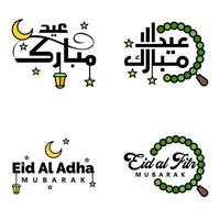 paquete vectorial de letras manuscritas de eid mubarak de 4 caligrafías con estrellas aisladas en fondo blanco para su diseño vector