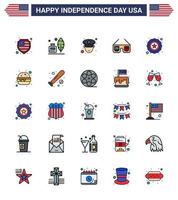 conjunto de 25 iconos del día de los ee.uu. símbolos americanos signos del día de la independencia para el oficial de la estrella de la hamburguesa policía imerican editable elementos de diseño del vector del día de los ee.uu.