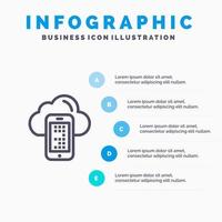 plantilla de infografía azul de celda móvil de computación en la nube plantilla de icono de línea de vector de 5 pasos