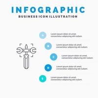 Setting Gear Wrench Screw Line icon with 5 steps presentation infographics Background vector