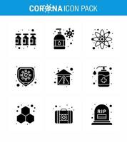 9 Solid Glyph Black viral Virus corona icon pack such as hygiene virus atom protection disease viral coronavirus 2019nov disease Vector Design Elements