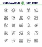 25 line Set of corona virus epidemic icons such as germs website layer news body building viral coronavirus 2019nov disease Vector Design Elements