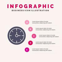 Alarm Clock Stopwatch Time Solid Icon Infographics 5 Steps Presentation Background vector