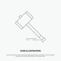 Action Auction Court Gavel Hammer Law Legal Line Icon Vector