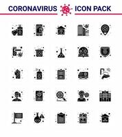 CORONAVIRUS 25 Solid Glyph Icon set on the theme of Corona epidemic contains icons such as safety disease home city stay home viral coronavirus 2019nov disease Vector Design Elements