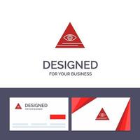 tarjeta de visita creativa y plantilla de logotipo ojo illuminati pirámide triángulo vector ilustración