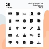 25 negocios financieros y conjunto de iconos de negocios globales 100 archivos editables eps 10 ideas de concepto de logotipo de empresa diseño de icono de glifo sólido vector