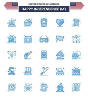 paquete de feliz día de la independencia de 25 signos y símbolos de blues para botella de comida de cola de tambor elementos de diseño de vector de día de estados unidos editables americanos