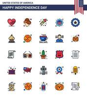 25 USA Flat Filled Line Signs Independence Day Celebration Symbols of sign glass festivity badge flag Editable USA Day Vector Design Elements