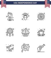 Editable Vector Line Pack of USA Day 9 Simple Lines of muffin western bird dream catcher adornment Editable USA Day Vector Design Elements