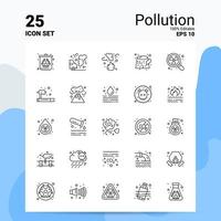 25 conjunto de iconos de contaminación 100 archivos eps 10 editables concepto de logotipo de empresa ideas diseño de icono de línea vector