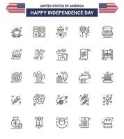 Modern Set of 25 Lines and symbols on USA Independence Day such as security sign summer shield fly Editable USA Day Vector Design Elements