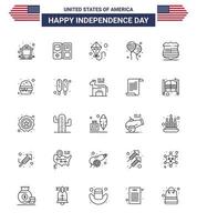 Modern Set of 25 Lines and symbols on USA Independence Day such as security sign summer shield fly Editable USA Day Vector Design Elements