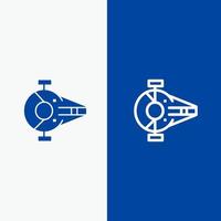 Cruiser Fighter Interceptor Ship Spacecraft Line and Glyph Solid icon Blue banner Line and Glyph Solid icon Blue banner vector