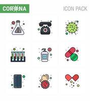 Novel Coronavirus 2019nCoV 9 Filled Line Flat Color icon pack cream tubes influenza test blood viral coronavirus 2019nov disease Vector Design Elements