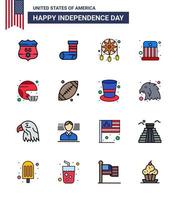 Set of 16 USA Day Icons American Symbols Independence Day Signs for football hat adornment kids circus Editable USA Day Vector Design Elements