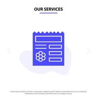 Our Services Basic Ui Manu Document Solid Glyph Icon Web card Template vector