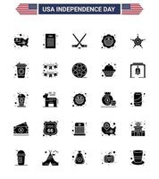 Solid Glyph Pack of 25 USA Independence Day Symbols of star men ice sport badge flag Editable USA Day Vector Design Elements