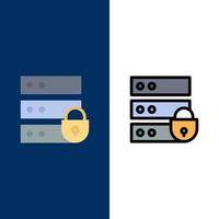 dispositivo electrónico internet seguridad clave iconos planos y llenos de línea conjunto de iconos vector fondo azul