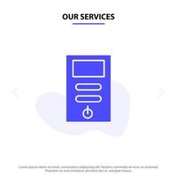 Our Services Computer Cpu Pc Stabilizer Solid Glyph Icon Web card Template vector