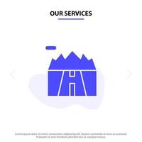 Our Services Landscape Mountains Scenery Road Solid Glyph Icon Web card Template vector