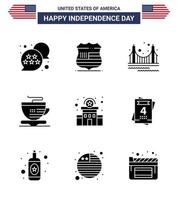 9 iconos creativos de estados unidos, signos de independencia modernos y símbolos del 4 de julio de la policía, café, puente, copa, turismo, elementos de diseño vectorial editables del día de estados unidos vector