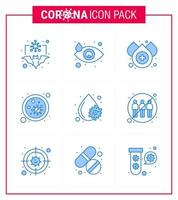 Covid19 Protection CoronaVirus Pendamic 9 Blue icon set such as blood microbe tear germs bacterium viral coronavirus 2019nov disease Vector Design Elements
