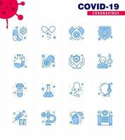 Covid19 icon set for infographic 16 Blue pack such as chemical disease medicines bacteria water viral coronavirus 2019nov disease Vector Design Elements