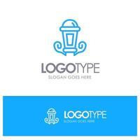 Light Night Lamp Lantern Blue outLine Logo with place for tagline vector