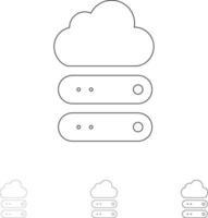 Big Cloud Data Storage Bold and thin black line icon set vector