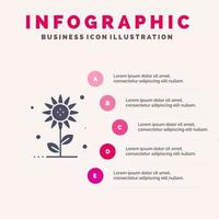 girasol floral naturaleza primavera sólido icono infografía 5 pasos presentación antecedentes vector