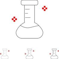 Chemical Flask Laboratory Bold and thin black line icon set vector