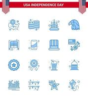 16 iconos creativos de EE. UU. Signos de independencia modernos y símbolos del 4 de julio de salón bar vela EE. UU. pájaro editable día de EE. UU. Elementos de diseño vectorial vector