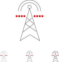 torre eléctrica torre de energía eléctrica computación conjunto de iconos de línea negra audaz y delgada vector