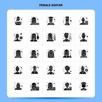 conjunto de iconos de avatar femenino sólido 25 diseño de estilo de glifo vectorial conjunto de iconos negros diseño de ideas de negocios web y móvil ilustración vectorial vector