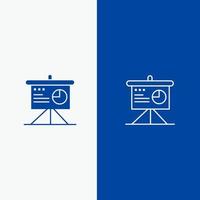 tablero de análisis de presentación línea de negocio y glifo icono sólido banner azul línea y glifo icono sólido banner azul vector