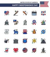conjunto de 25 iconos del día de los ee.uu. símbolos americanos signos del día de la independencia para la fiesta de la ciudad decoración de los ee.uu. elementos de diseño vectorial editables del día de los ee.uu. vector