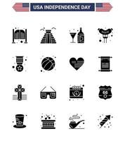 Set of 16 USA Day Icons American Symbols Independence Day Signs for award frankfurter usa food bottle Editable USA Day Vector Design Elements