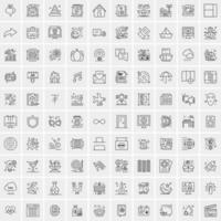 paquete de 100 iconos de líneas universales para móviles y web vector