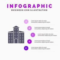 edificio ciudad construcción sólido icono infografía 5 pasos presentación antecedentes vector