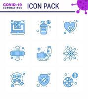 Covid19 icon set for infographic 9 Blue pack such as hand injury hand wash bandage care viral coronavirus 2019nov disease Vector Design Elements