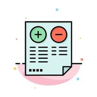 Pros Cons Document Plus Minus Abstract Flat Color Icon Template vector