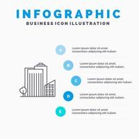 Building Build Dormitory Tower Real Estate Line icon with 5 steps presentation infographics Background vector